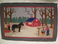 Antique Folk Art Hooked Rug Quebec's Charlevoix County Maple Sugar Scene ...~♥~