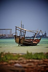 An old fishing boat in Al Ruwais the old fishing port in northern Qatar