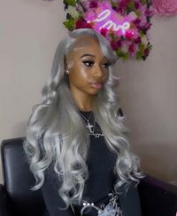 platinum silver grey stormy wig side part #wig #hair #silverwig