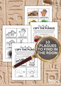 I Spy The Ten Plagues Printable Activity for Sunday School - Digital Download. Get ready for an adventure with our "10 Plagues Scavenger Hunt" for the classroom! This activity kicks off by printing out cards representing the ten plagues of Egypt and hiding them around the room. Each participant gets a checklist to start their quest. Kids will have a blast searching for the images of the ten plagues scattered around, checking them off their list as they go. It's a race to see who can find all ten