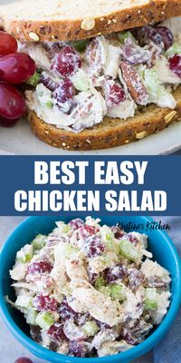 This Chicken Salad recipe is easy to make using shredded chicken, grapes, pecans and a creamy dressing. This healthy chicken salad is so delicious! Perfect for make ahead lunches! #chickensalad #chickenrecipes #lunchideas