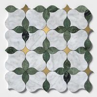 Brass, Verde Tia, White Carrara Honed Lily Marble Mosaic | 9 7/16x9 7/16x3/8 | Marble Kitchen Backsplash