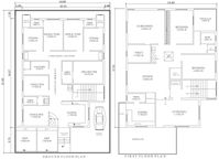 This 14m x 21m layout includes a ground floor hospital plan and a first-floor 3BHK house, in AutoCAD DWG format.