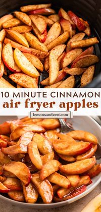 These cinnamon sweet and buttery Air Fryer Apples are tender and delicious and ready in just 10 minutes. Not your typical fried apples with just a touch of butter but still so much flavor! Great as a side dish, topped with ice cream for dessert and all on their own!