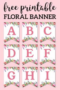 Floral Free Printable Alphabet Letters Banner. Make a personalized flower banner message fora birthday party, baby shower, or wedding. #papertraildesign #alphabetbanner #abcbanner #flowerbanner #babyshowers #bridalshowers #weddingshowers #birthdays #freeprintables