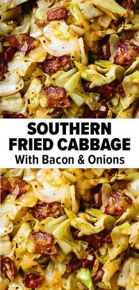 This southern fried cabbage recipe is sauteed with bacon and onions for the most delicious and smoky side dish! #ketorecipe #cabbagerecipe #easysidedish #sidedish #baconrecipe