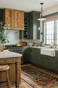 50+ Kitchens with Inexperienced Cupboards and Wooden Accents- #Accents #cabinets #Green #kitchens #Wood Check more at https://howcandothis.com/homedecoration/50-kitchens-with-inexperienced-cupboards-and-wooden-accents-2/