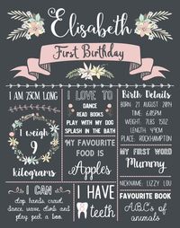 Personalised First/1st Birthday Chalkboard Sign by ElsyandGrace More