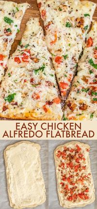 Apr 28, 2022 - Recipe for Chicken Alfredo Flatbread. Easy homemade flatbread recipe topped with an Alfredo sauce, chicken strips, red pepper, cheese and fresh basil.