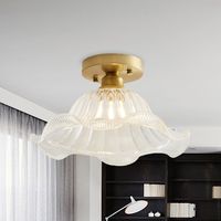 Scalloped Living Room Semi Flush Industrial Textured Glass One Light Brass Ceiling Light