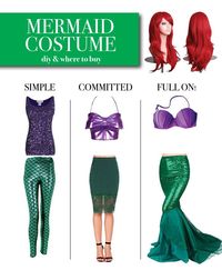 Mermaid Costume Ideas DIY Ariel the Little Mermaid - costume ideas for women, skirt makeup, tail, top bra, for college, easy party costume, hair, wig #mermaid #halloween #diycostumes