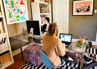 Home office idea. One desk, Opposite sides. We'd have to put a tape line down the center, though, to separate our junk.