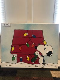 Custom Canvas Art. Hand painted/sketched Christmas Lights Snoopy Peanuts Snoopy Stretched Canvas Painting Charlie Brown 11X14 This will be made to order. You can request the air brush background color. Usually ships within 1-2 weeks of order placement. Colors may vary.  I also take custom orders. Just shoot me a pm