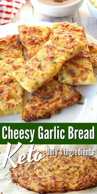 Keto Cheesy Garlic Bread - Easy low carb gluten free garlic bread recipe! You'll love that you can easily make this healthy garlic bread with only 4 simple ingredients! Perfect healthy snack or side dish!  #keto #ketorecipes #ketodiet #ketogarlicbread #ketocheesygarlicbread #breadrecipe #garlicbread #glutenfree #healthysnacks #food #recipes