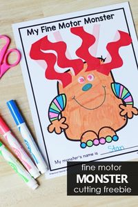 Fine motor monster cutting freebie. Free printable scissor skills activity for preschool and kindergarten monster or Halloween theme activities.