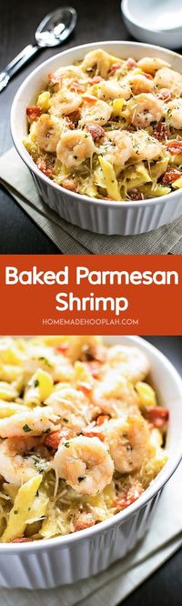 Baked Parmesan Shrimp! Bring the iconic taste of Olive Garden's baked parmesan shrimp to the comfort of your own home with this spot-on copycat recipe. | HomemadeHooplah.com