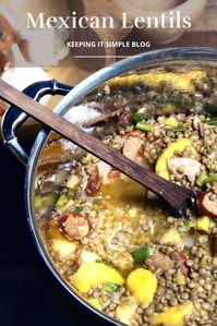 This Mexican lentils dish comes from the Oaxaca region of Mexico and it is packed with so many delicious goodies including lentils, chorizo, plantains, pineapples and smoked pork. It is one big pot of happiness and great anytime of year!