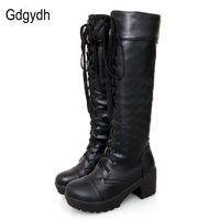 Gdgydh Large Size 43 Lace Up Knee High Boots Women Autumn Soft Leather Fashion White Square Heel