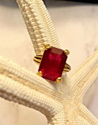 Ruby Red Ring Women Size 5 Goldplated Square Faceted Cut Solitaire Prong-set