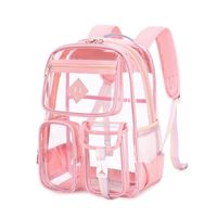 Step into the spotlight with our Clear Backpack! This isn't just any backpack—it's a durable, PVC powerhouse designed to make a statement. With its transparent design and heavy-duty construction, this bag is as practical as it is stylish. Measuring in at 16.92"H x 6.69"W x 13.77"L and weighing just 1.71lb, it's the perfect size for all your essentials. From laptops to binders, tablets to A4 holders, there's room for everything you need to conquer the day. Plus, with functional pockets and reinforced stitching, staying organized has never been easier—or more fun! But that's not all! Our backpack is not only stadium-approved but also features vibrant colors and a rainbow strap that will turn heads