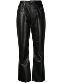 Black recycled leather-blend high-waisted flared trousers from AGOLDE featuring high waist, belt loops, front button and zip fastening, classic five pockets, flared and cropped leg.