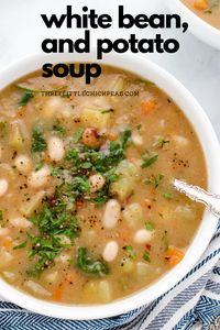 Creamy and flavor-packed white bean and potato soup with kale.