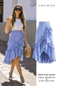 Free Shipping & Easy Return. Up to 30% Off. Applause of Ruffle Tiered Frill Hem Skirt in Blue Stripes featured by thecharmingolive. #skirt #ruffleskirt #womenfashion #fashion #womenclothing