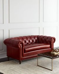 "Find MASSOUD Davidson 69\" Slab Seat Chesterfield Sofa on Editorialist. Handcrafted slab seat sofa. Hardwood frame. Leather upholstery. Suspended coilspring system; mortiseandtenon frame construction. 69\"W x 38\"D x 31\"T; seat, 49\"W x 24\"D x 20\"T. Made in the USA. Boxed weight, approximately 100 lbs."