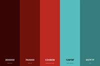 This palette pairs the warmth of red with the cool freshness of teal. Red brings a sense of energy and passion, while teal adds a calming and rejuvenating effect. The contrast between warm and cool tones makes this palette particularly striking and versatile, suitable for designs that aim to be vibrant and lively, yet balanced and soothing.