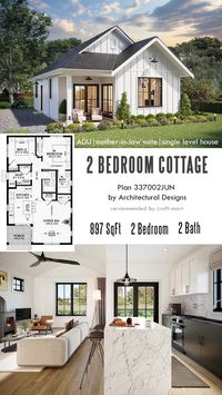 Whether you need a rental ADU on your property for extra income or a comfortable place for aging parents, this floor plan with 2 bedrooms provides plenty of options. An open-concept living area has 12' ceilings, a cozy fireplace, and an island with seating. The person who loves gardening will appreciate a separate entrance through the mud room and a cozy porch to enjoy fresh air in a rocking chair.