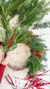 This DIY fresh Christmas wreath will make a beautiful full and elegant Christmas wreath for your front door using fresh evergreens, winterberry and eucalyptus. There is a full step by step wreath tutorial on my YouTube channel Jenny’s Wreath Boutique