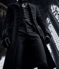 Ai all black formal suit with long coat. Mens goth fashion with accessories. #fashion #mensfashion #accessories #style #black #mensclothing #menswear #classy #luxury #inspiration #goth #gothcore #vintage #vintagestyle #mensclothing #menscoats #villain #vampire #gothcore #victorian #edgy #mensedgyfashion #photography #fashionphotography #aesthetic #darkacademia #academia #darkaesthetic #darkfashion #trendy #fashiontrend