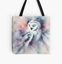 Get my art printed on awesome products. Support me at Redbubble #RBandME: https://www.redbubble.com/i/tote-bag/Enchanted-Snowy-Owl-in-Watercolor-by-Baileybaby1/167097130.A9G4R?asc=u