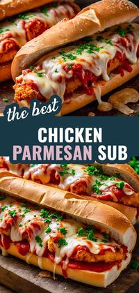 Enjoy these delicious Chicken Parmesan Subs with crispy chicken, rich marinara, and melted mozzarella in a warm sub roll. Perfect for a quick and satisfying meal! #ChickenParmesan #EasyMeals #QuickDinners #ItalianRecipes #ComfortFood