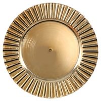 Include the perfect finishing touch to your decorative table setting! Gold fluted charger plates are made of a sturdy plastic to withstand wear. Plus, their fluted rim give them a stylish presentation underneath your dinner plates. These 13-in. plates look great displayed on walls or used as a base for candles too. Plates are not food safe, and only for decorative purposes.