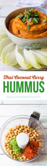 5-Ingredient Thai Coconut Curry Hummus on ASpicyPerspective.com #hummus #healthy #thai