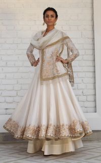 white gold net suit long sleeve long kurta plazzo