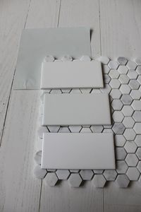 benjamin moore wickham gray with subway tile & hex floor tile