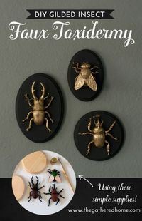 These GIANT gilded insect art pieces are such a crazy, glam 3D addition to my living room! They were super simple to make and you can get ALL the supplies you need at the craft store! (Or order them from Amazon and you don't even need to leave the couch!)