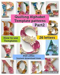 Quilling template patterns -Quilling alphabet part2  I have a fun quilling project for you! I also have different set of designs for alphabet. The designs are shown on the pictures. This is only a digital download item.  ** First time purchasing digital item? - please go to the link down below  "How to download digital item." ** What you can get . 1 PDF where I explain how to use quilling patterns/basic material guide . 1 link that has all the alphabet templates   Each letter has PDF templates w