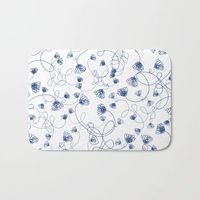 Flowers in knots pattern. floral, minimal, spring, white, blue, white-blue, blue-white Bath Mat