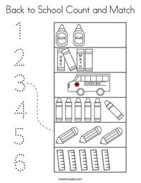 Back to School Count and Match Coloring Page - Twisty Noodle