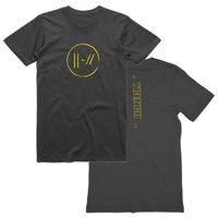 The twenty one pilots ‘Double Lines’ logo t-shirt here features the band double lines logo on the front of this shirt. The back features “Trench” printed down the spine. The design is printed on a charcoal unisex t-shirt.