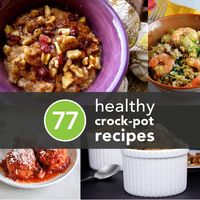 77 Healthy Crock-Pot Recipes. It breaks up the recipes into breakfast, lunch, dinner, and dessert. yummmmm!