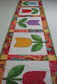 Quilted Table Runner--Appliqued Tulips, Spring Table Runner ...