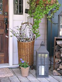 Woven Cotton Blossoms Basket and Gray Lamp