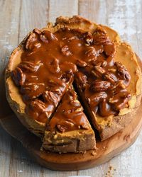 Brown Butter Pumpkin Cheesecake with Pecan Caramel