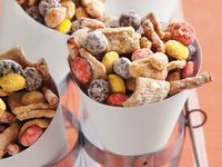 Perfect for Fall: Crunchy Peanut Butter Chex mix (with Reese's pieces)