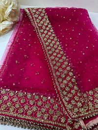 Traditional Sabyasachi Inspired Embroidered Work Bridal, Wedding Wear Indian Dupatta, Beautiful Embroidered Zari Work Chunni