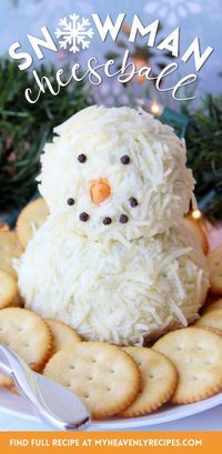 Snowman Cheese Ball Recipe- winter christmas appetizer for crackers! Cream cheese appetizer idea for a xmas party. Holiday appetizer snowman winter idea. Easy to mold and build! Fun unique christmas appetizer idea for a crowd.